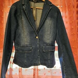 Allegra K Dark Blue Denim Blazer
